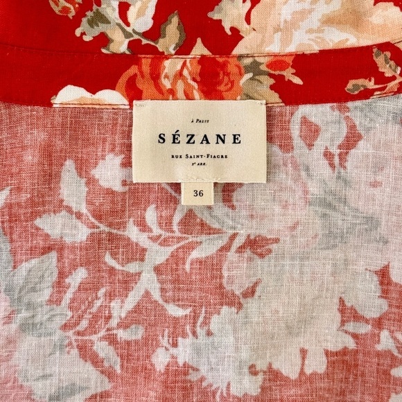 NWOT Sezane Mini Linen-Blend Sol Floral Shirt Dress - Picture 6 of 7